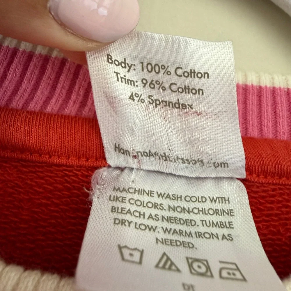 Hanna Andersson Girls Red Sweatshirt Dress Pink Striped Trim Size 120 US 6-7